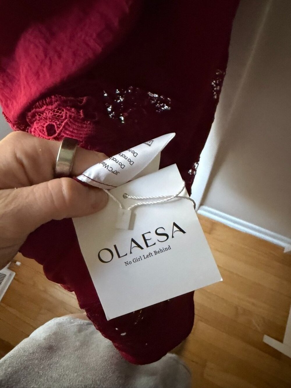 OLAESA Burgundy Long Sleeve Boho Maxi Dress Lace Trim XXL NWT - Picture 4 of 5